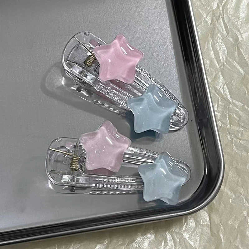 Cute Pink Blue Star Pentagram Hair Clip Student Girls Sweet Charm Lovely Hairpin Aesthetics Y2k Hair Accessories For Women