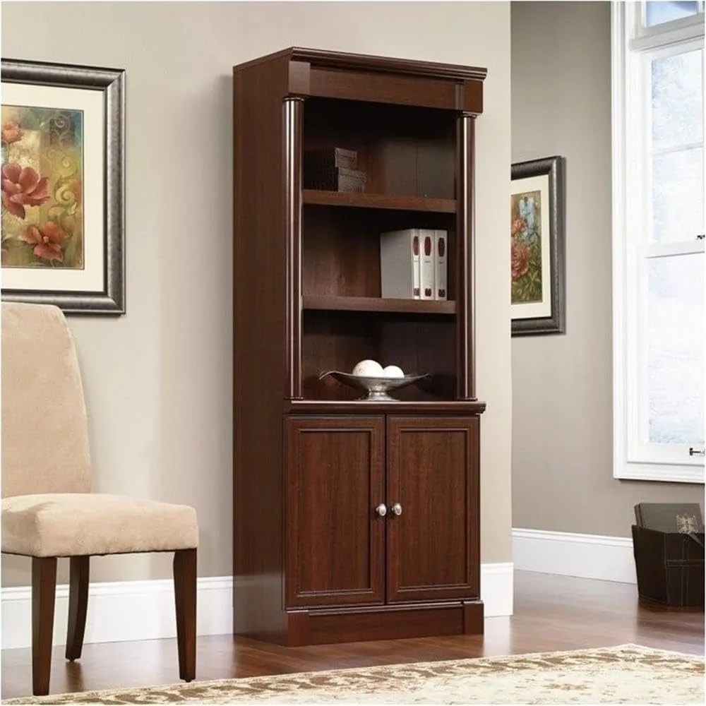 Library Bookcase with Doors in Select Cherry