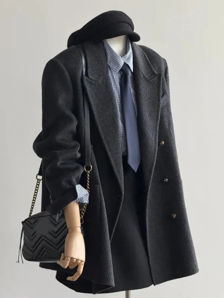 

Винтажные элегантные женские пиджаки на осень-зиму, черный офисный женский пиджак с длинными рукавами, свободные повседневные пальто на пуговицах в стиле ретро