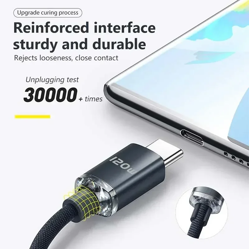 120W USB Quick Charge Cable Mobile Phone Type C Fast Charging Data Cord Nylon Braided Data Cable For Huawei Samsung Xiaomi 14 15