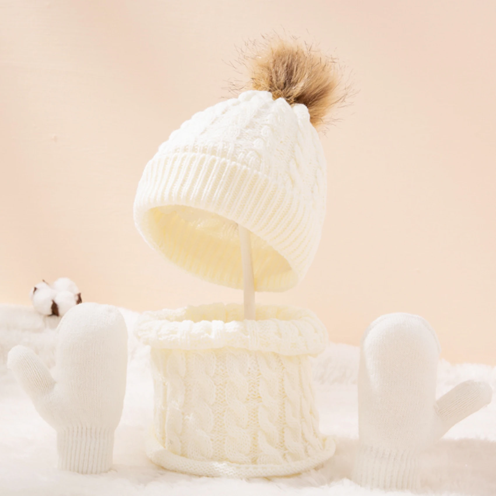 3 pz/set Capretto Cappello Invernale Sciarpa Guanti Set Bambino Lavorato A Maglia Delle Ragazze Dei Bambini Scaldacollo Ragazzi di Lana All'aperto Caldo Pelle-Friendly Guanti