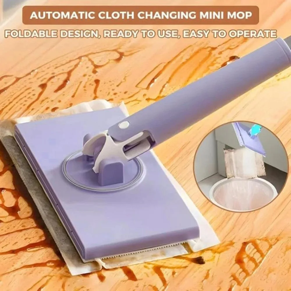 Picture 4: Snap-Grip Clever Mini Mop Wet and Dry Use Convenient Automatic Cloth Changing Clip Sweeper Mopping Stick Home Cleaning Tools
