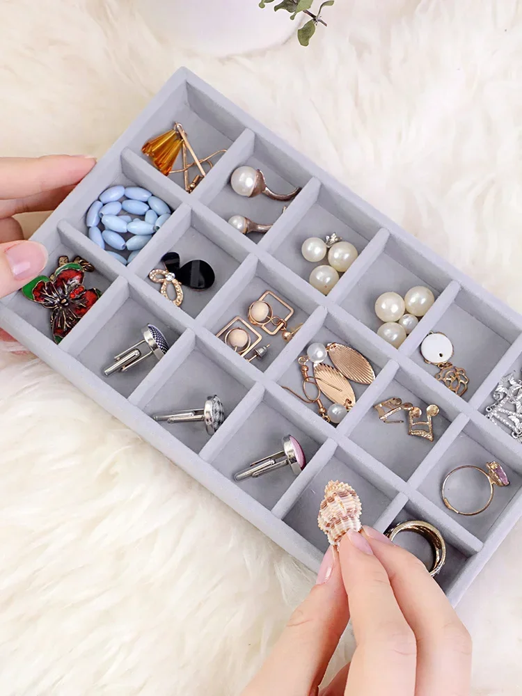 Korean Flannel Compartment Jewelry Box Jewelry Earrings Storage Box Necklace Earrings Earrings Display Tray Bathroom Storage