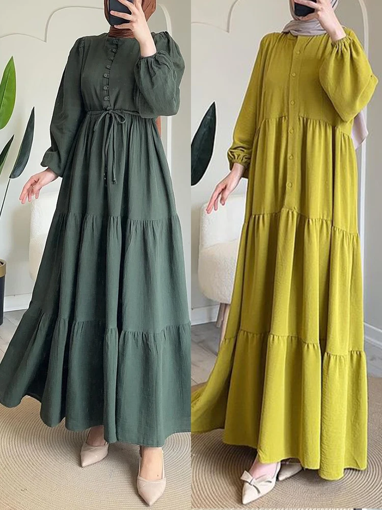 

Ид женское платье мусульманская Абая однотонное однобортное вечернее платье Джалабия Рамадан длинные платья Vestidos Largos кафтан арабский длинный халат