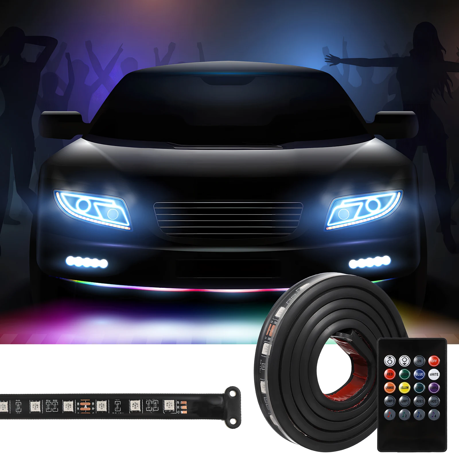 

LED Car Kit 7 Colors Exterior Strip Lights Plastic Glow Decorative Lighting for Cars Truck Accessories