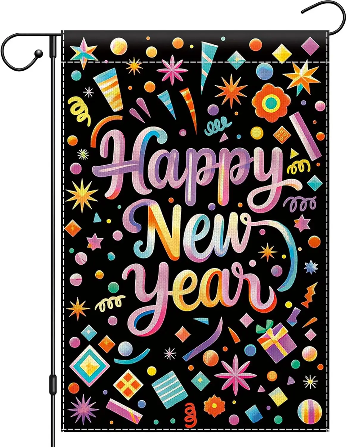 Happy New Year Garden Flag 12x18 Double Sided, Celebration Confetti Yard Flag for Outdoor, New Years Eve Small Burlap Flags  SSL