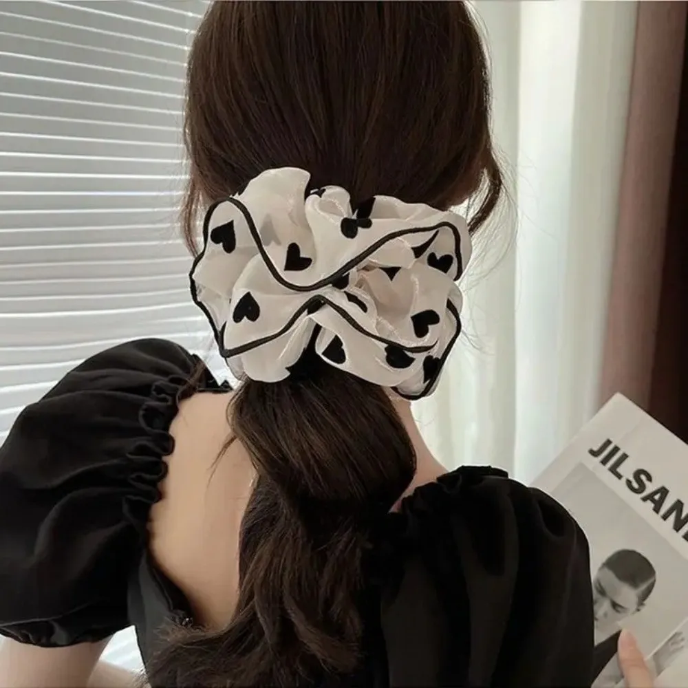 3Pcs/Set Floral Printed Fabric Hair Scrunchies High Elastic No Hurt Hair Elastic Hair Ties Soft Fabric Polka Dot Pattern