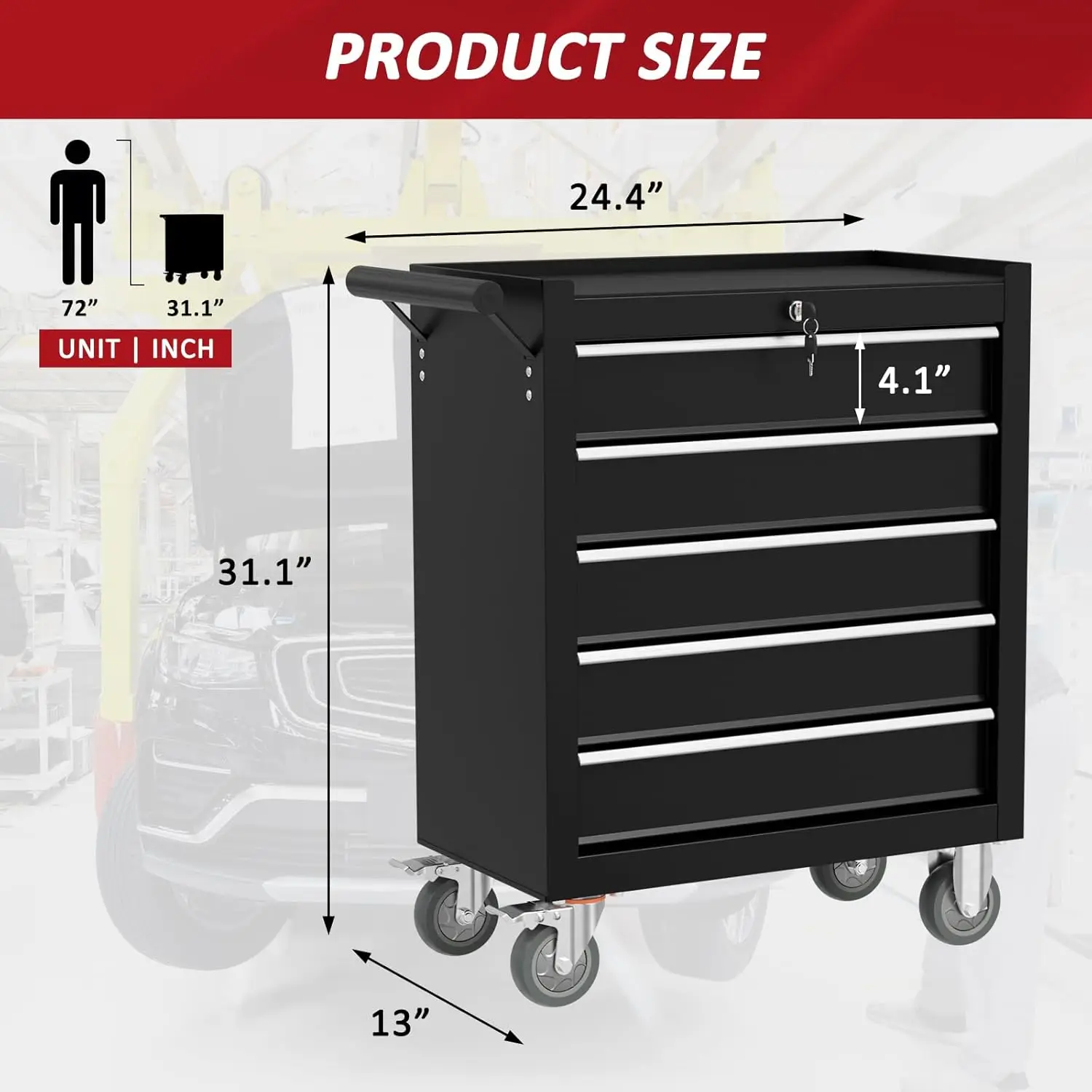 Chest, Chest with Wheels and Drawers, Rolling box with Locking System, box with Wheels for Garage, Warehouse