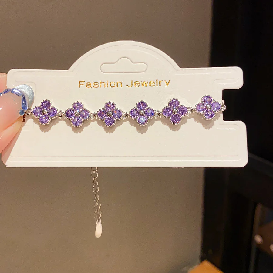 

2026 Korean Style Zircon Flower Rhombus Bracelet for Women, Geometric Chain Dainty Dangle Luxury Jewelry Gift Ins Fashion