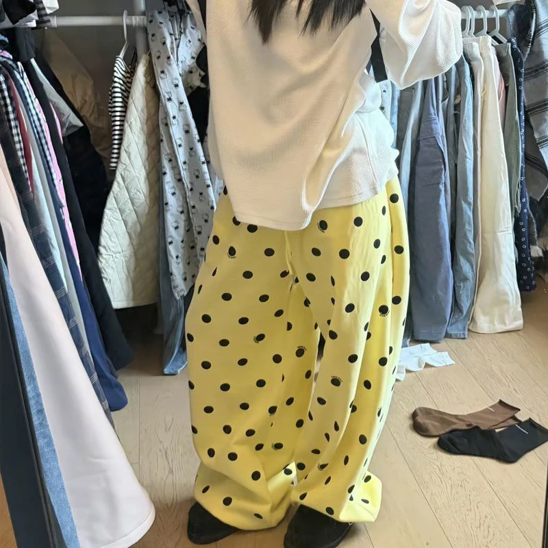 MEXZT Polka Dots Fleece Sweatpants Women Streetwear Baggy Joggers Y2K Harajuku Print Wide Leg Pants Winter Casual Trousers New
