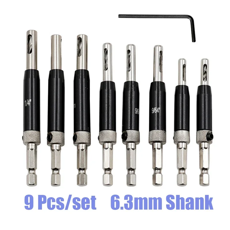 9Pcs Self Centering Hinge Drill Bit Set Change Door Cabinet Window Hole Puncher Jig Guide Locating Cutter Woodworking Tool