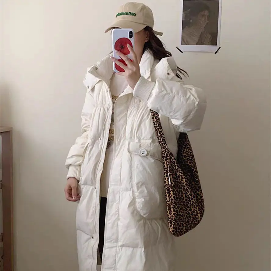 

2025 Knee Down Jacket Women's White Duck Down Thickened Loose Warm