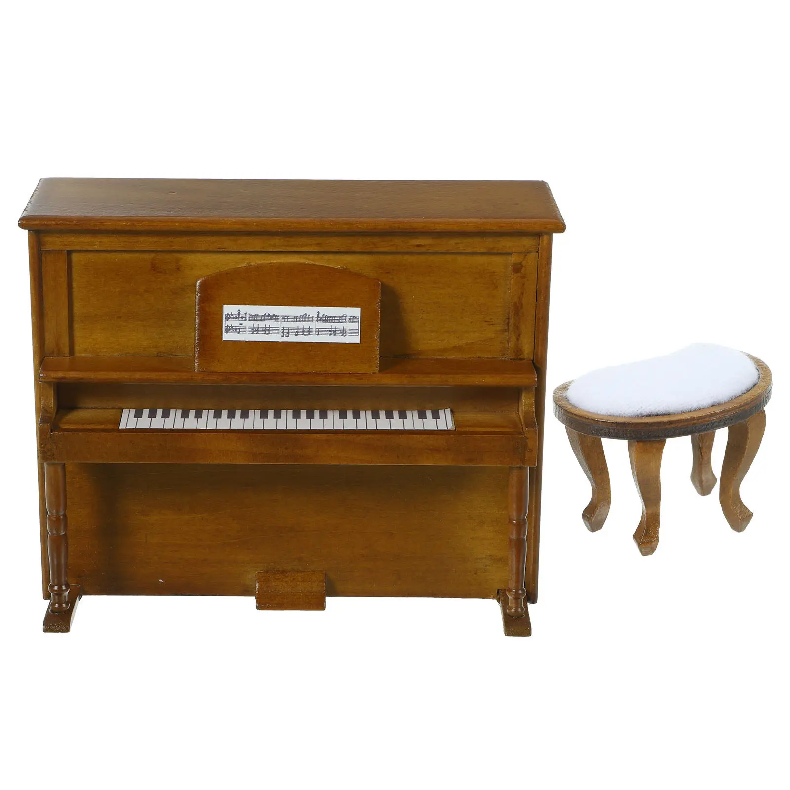 

1Set Miniature Upright Piano with Stool Mini Furniture Set Mini House Musical Instrument Miniature House Accessories