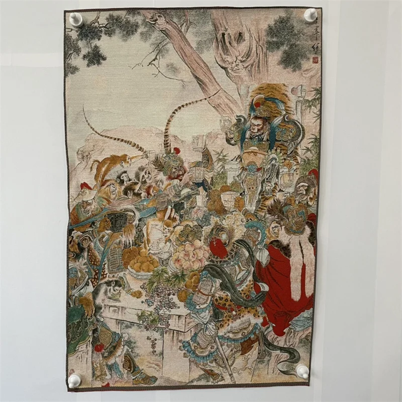 

Sun WuKong Thangka Style Wall Hanging Painting - Traditional Art Decorative Silk Tapestry for Home Decor