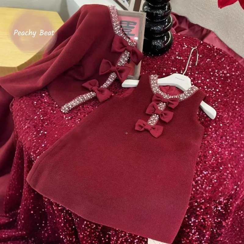 

Baby Girl Princess Jacket Bow Dress Winter Spring Autumn Toddler Child Outwear Sleeveless Dress Xmas New Year Baby Clothes 1-10Y