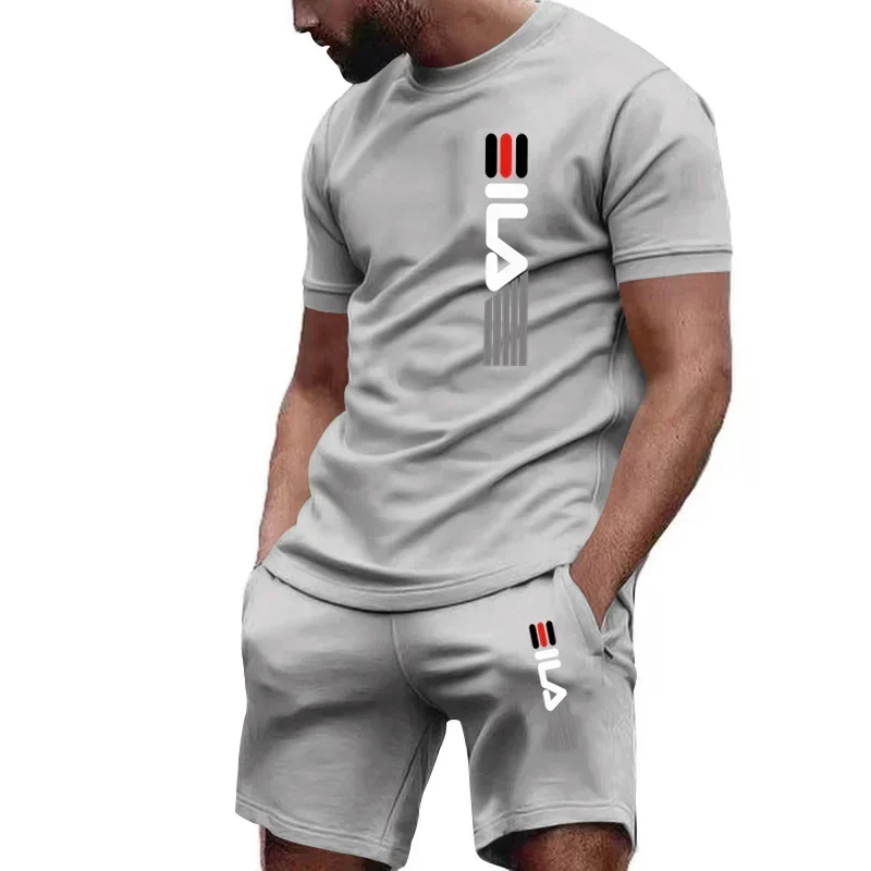 

2025 Men's fashion quick-drying fitness set Summer breathable short-sleeved T-shirt + casual jogging shorts 2-piece set