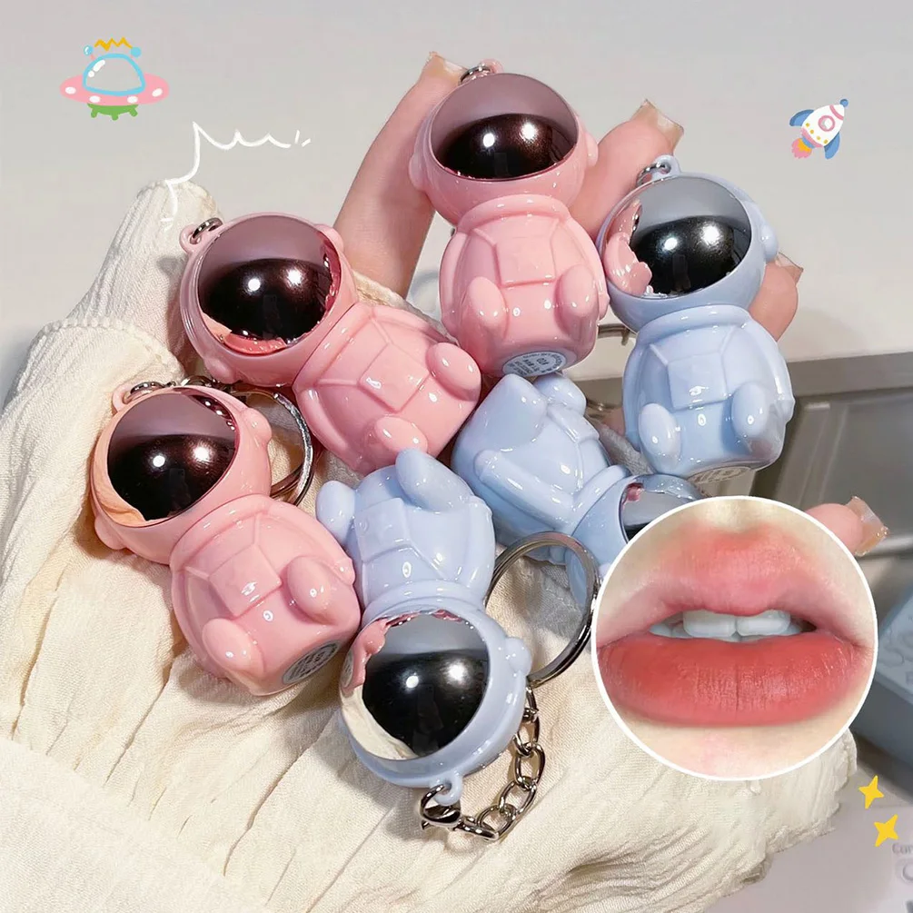 Astronaut Keychain Lip Mud Matte Velvet Lipstick Brown Red Tint Waterproof Long Lasting Non-Stick Cup Lip Gloss Korean Cosmetic