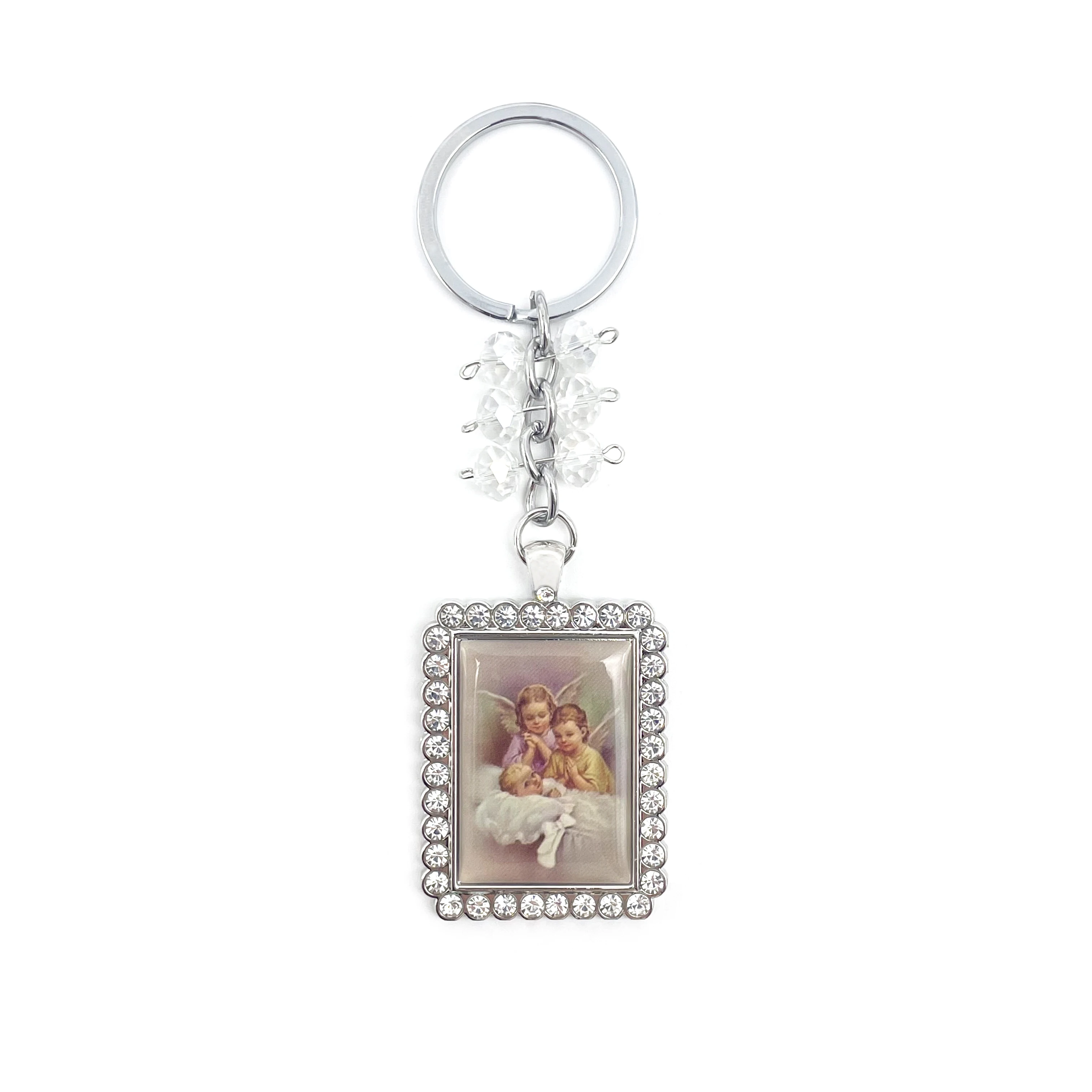 

Guardian Angel Rhinestone Bling Keychain Recuerdos De Bautizo First Communion Party Favors