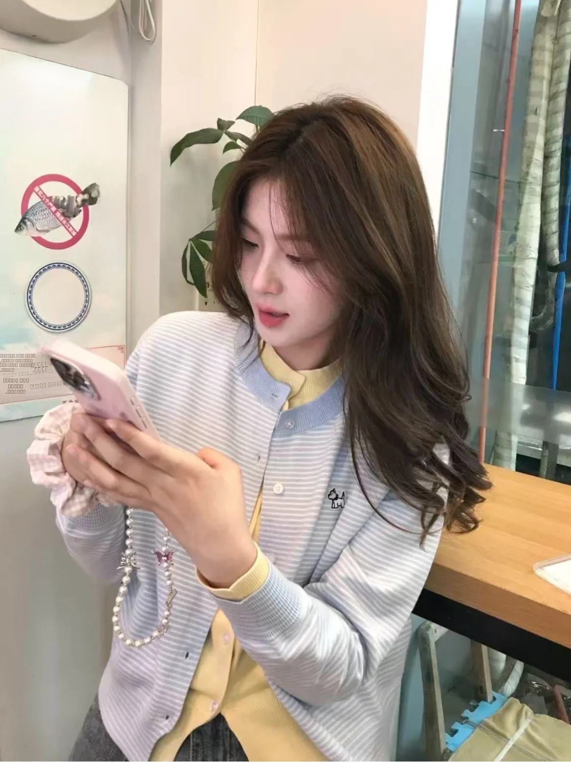 الكورية كلية Sle مخطط متماسكة سترة المرأة الخريف الشتاء لينة مريحة وهمية قطعتين طويلة Sve جولة Ne ملابس خارجية دافئة