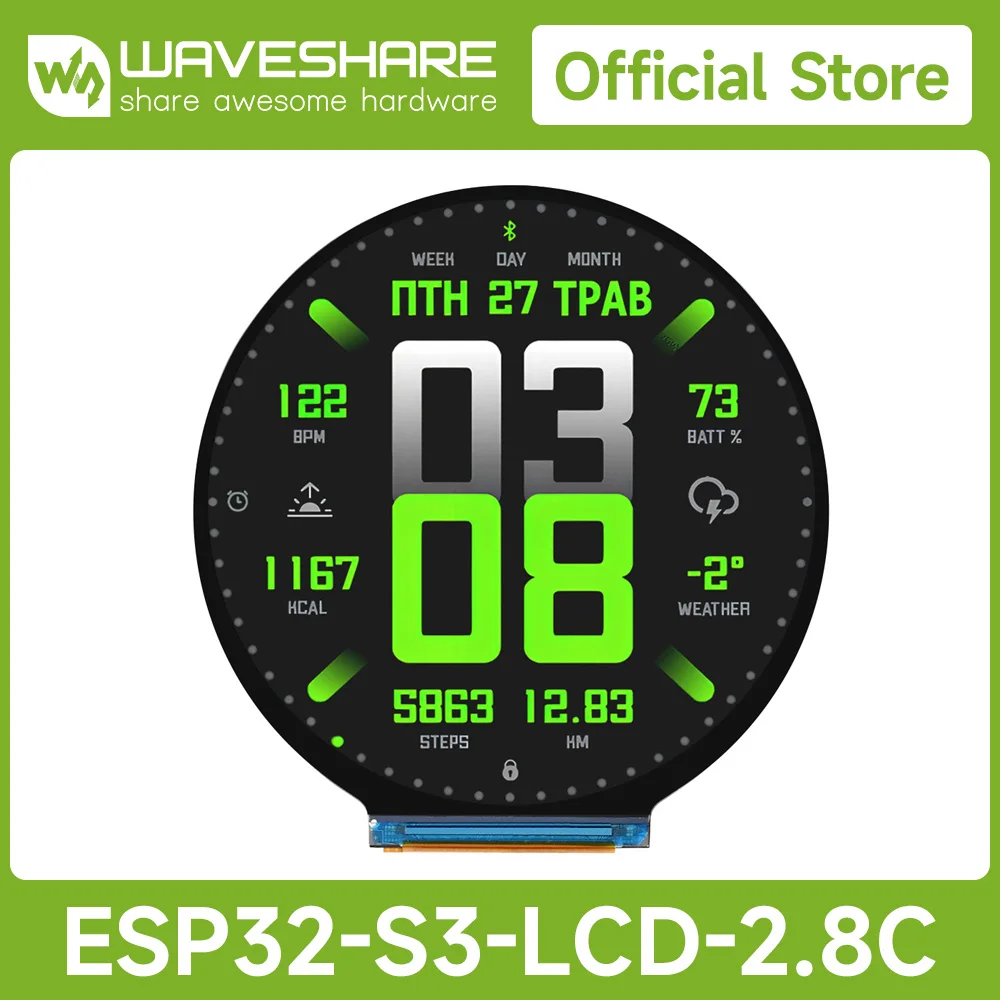 Waveshare ESP32-S3 2.8inch Capacitive Touch Round Display Development Board, 480×480, Supports WiFi&Bluetooth,ESP32 With Display