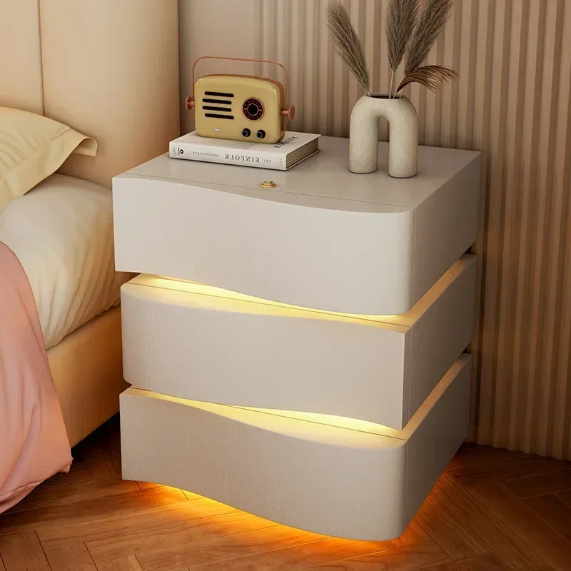 Smart bedside table Solid wood home bedroom Simple modern new popular light luxury high-end bedside cabinet Small
