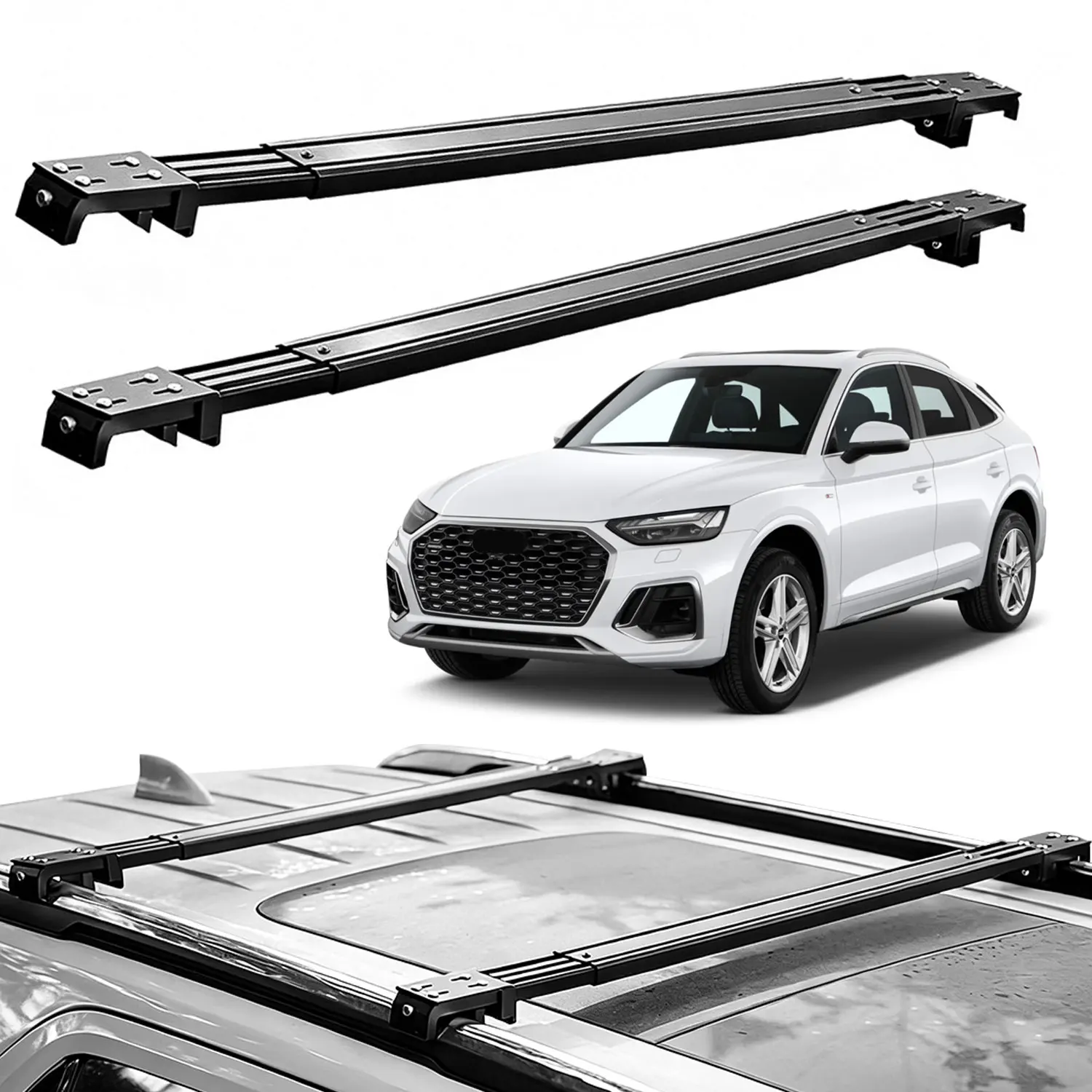 Fits AUDI Q5 SPORTBACK 2021-2025 Roof Rack Cross Bars, Silent Telescopic, Heavy Duty Carrier, Anti-Theft Lock, Easy Install