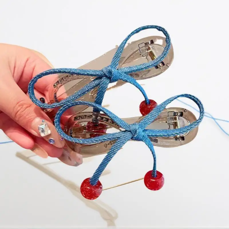 

Элегантный двухсекционный вишневый бант Y2K, корейская винтажная заколка для волос с бантом, заколки в виде акулы, предназначенные для девочек, красивое украшение для волос