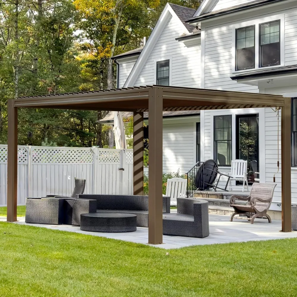 10X13FT, Aluminum Pergola with Adjustable Louvered Roof and Drainage Gutter, Outdoor Pergola Gazebo for Patio