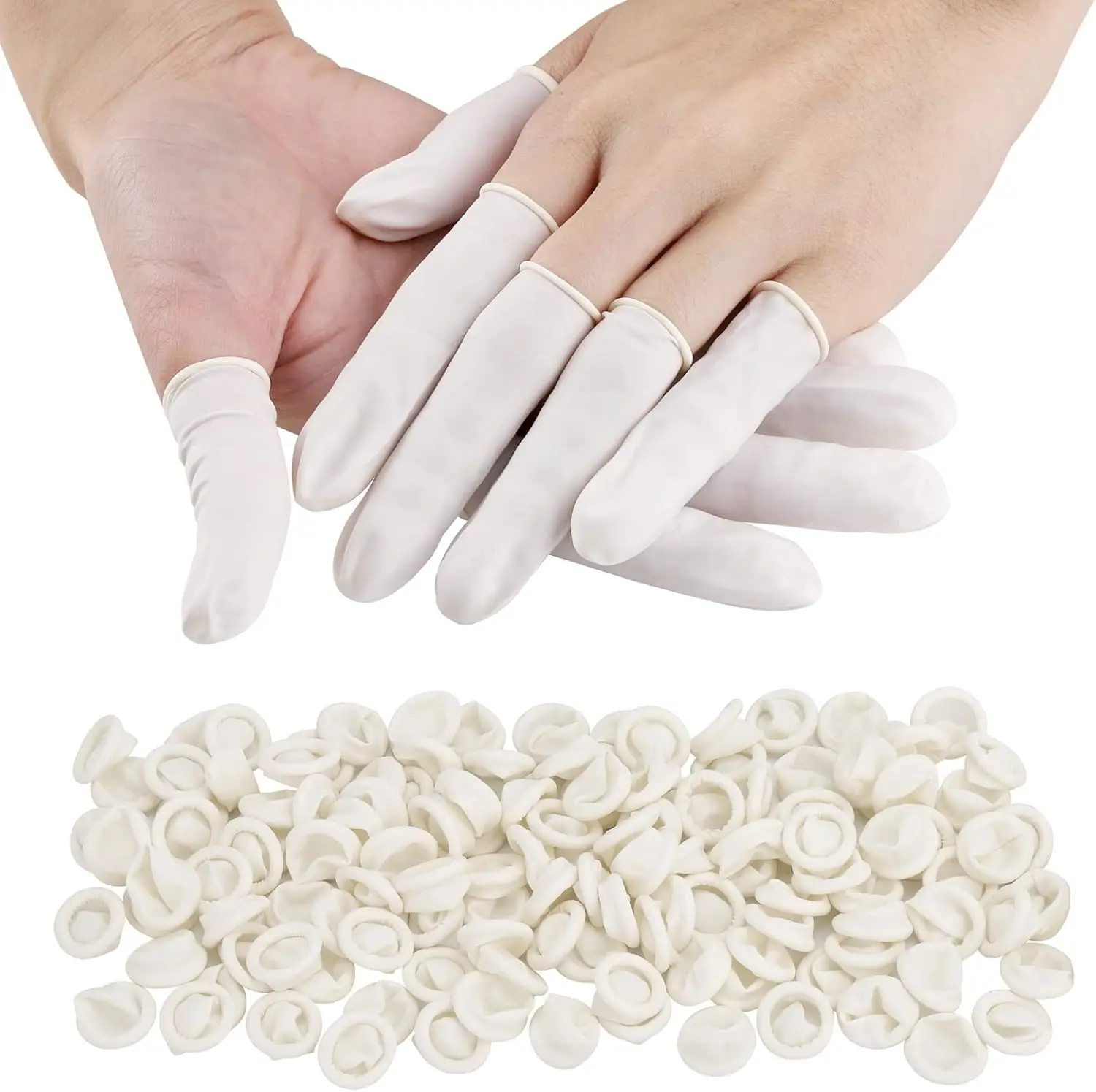 

300 Pcs Finger Cots Disposable White Rubber Fingertip Protectors for Injuries, Cracked Skin, Sports