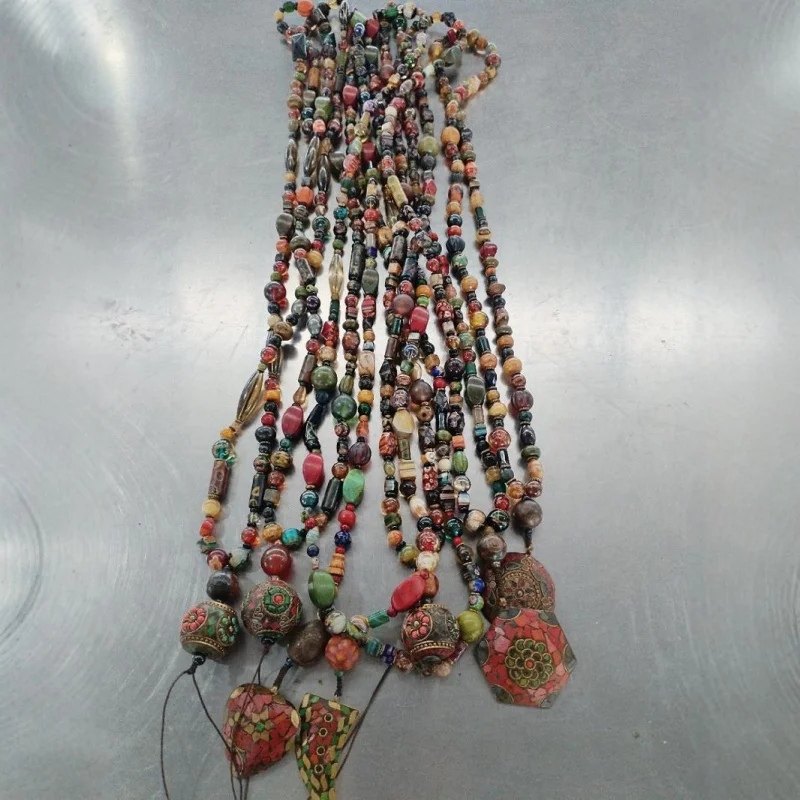 Tibetan Area Backflow Old Pulp Glaze Agate Duobao Necklace Sweater Chain Accessories Ornament