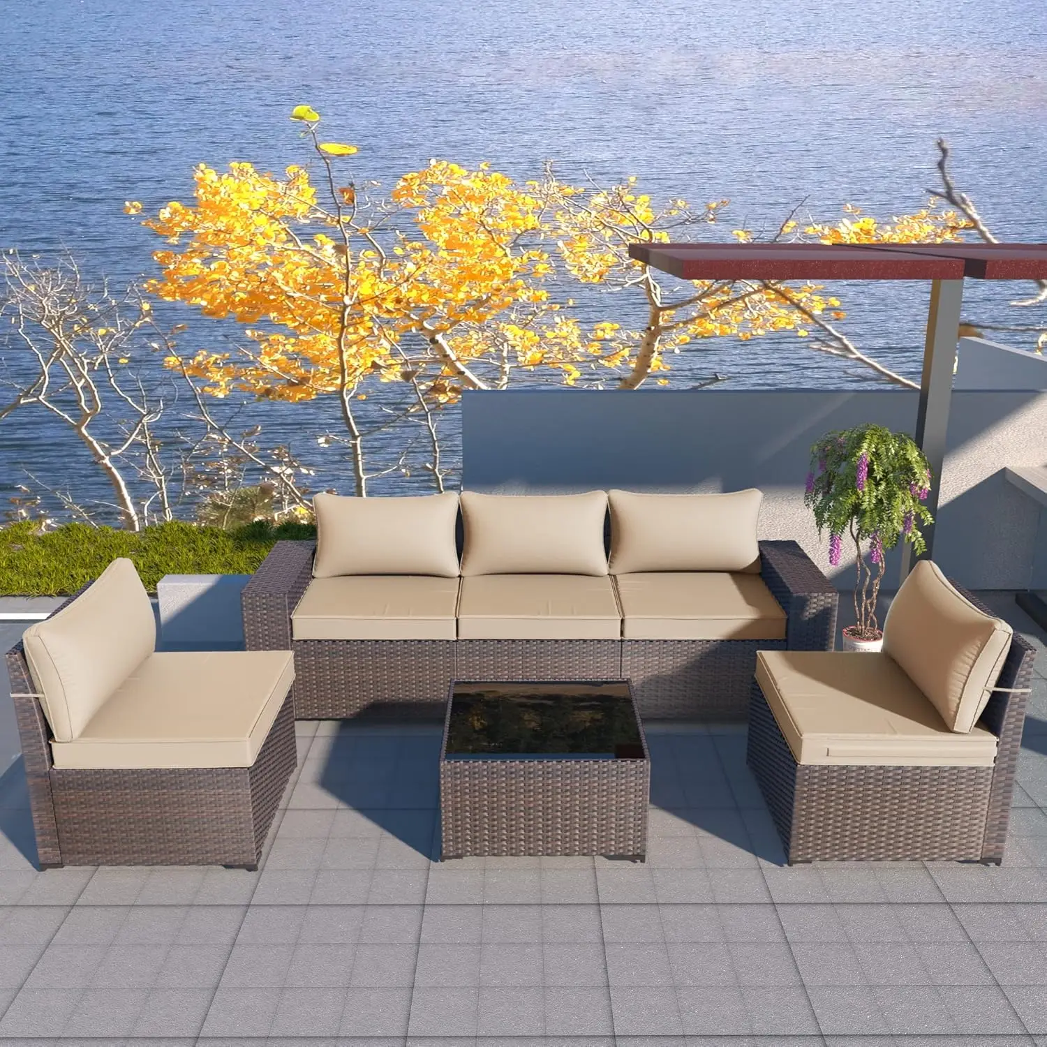 Conjunto de muebles de Patio al aire libre, muebles de exterior para todo tipo de clima, sofá seccional, juegos de conversación modulares