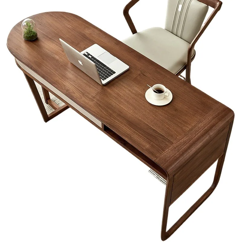 Designer North American black walnut solid wood desk, Italian saddle leather personalized home study