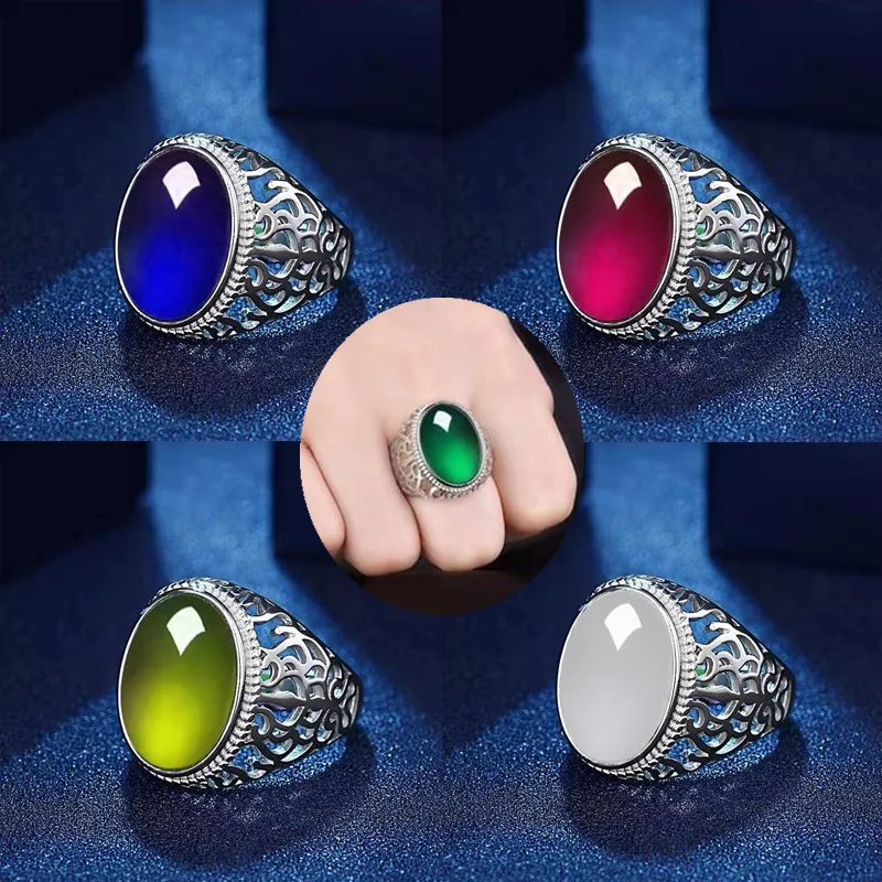 Cupronickel Can Open Ring Fashion Crystal Agate Charm Jewelry Women Chalcedony Gemstone Natural Amulet Gifts Lucky Vintage Style