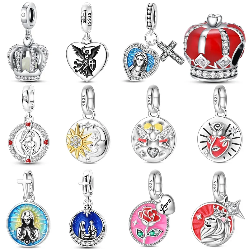 Silver Charms Beads Sun Moon Lion Rose Sacred Heart Fit Bracelets Bag Keychain Charms Diy Women Gift Accessory Retro Ornaments