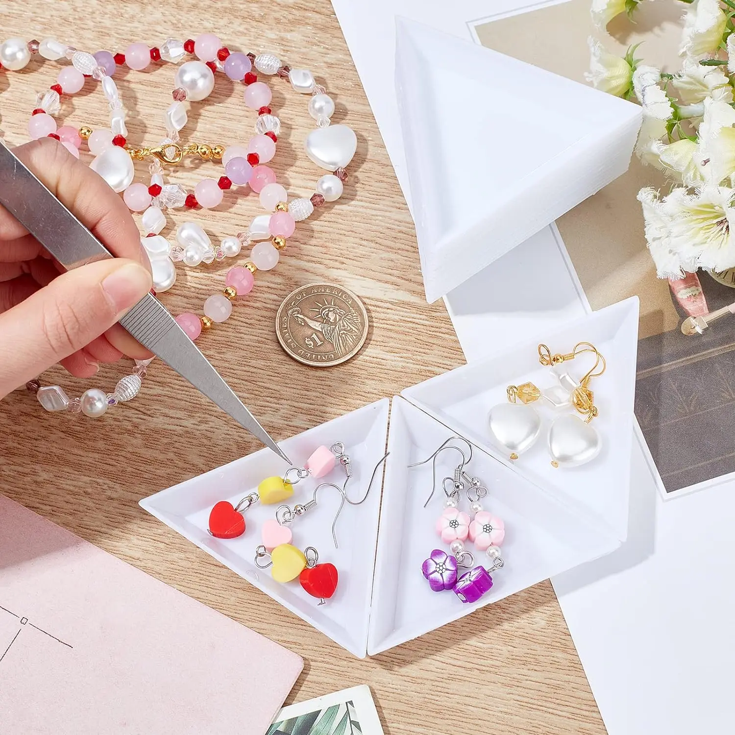 1/10Pcs Triangular Tray Boxes Tweezers for Rhinestone Diamond Stotrage Handmade Supplies Jewelry Display Organizer Accessories