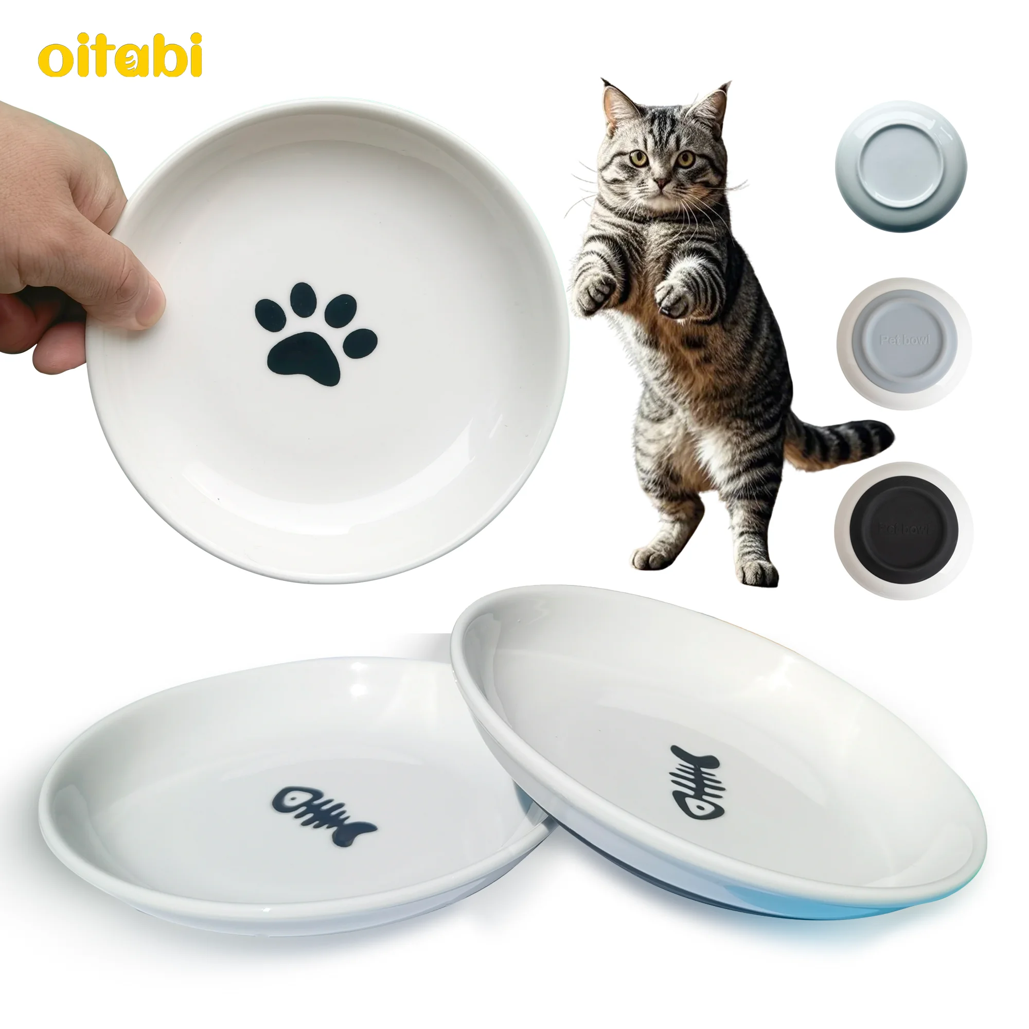 

Oitabi 3PCS No Spill Cat Bowls Sets, Cat Food Bowl, Anti Whisker Fatigue Ceramic Cat Dishes Set, Shallow Wide Kitten Plates