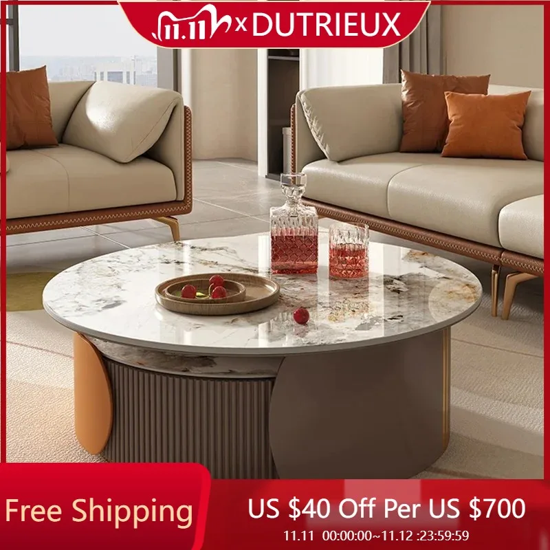 

Round Aesthetic Coffee Tables Marble European Glam Nordic Luxury Trendy Coffee Tables Large Modern Mesas Bajas Room Decorations