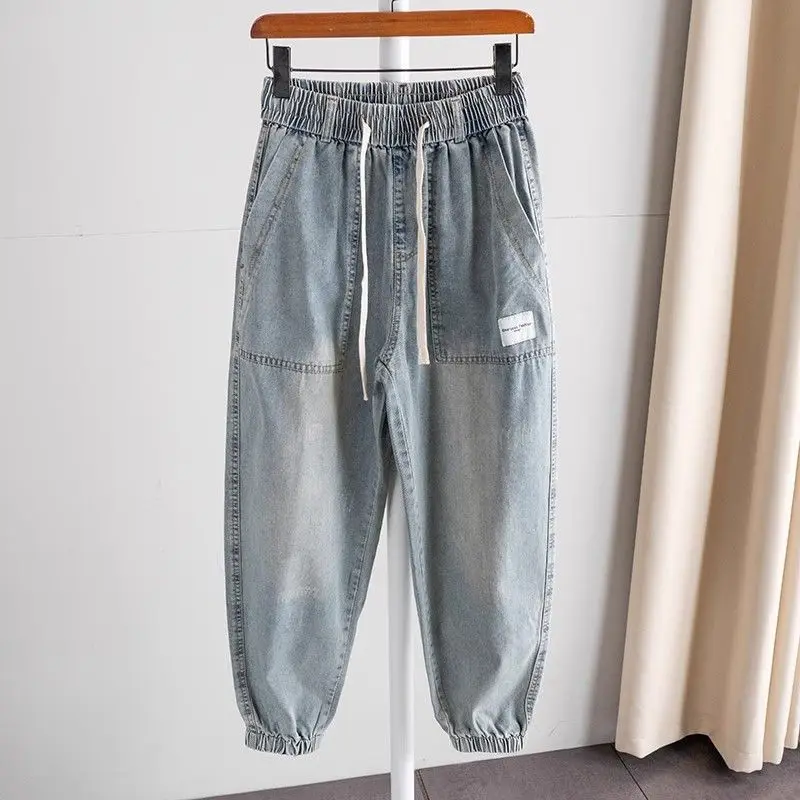 Loose Leggings Harlan Pants 2026 Men's Trendy Brand High-end Sense Handsome Denim Jeans Trendy Elastic Waist Radish Men's Pants