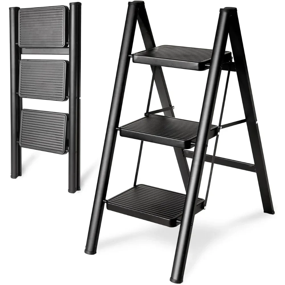 for Step Ladder 3 Step Folding, Sturdy 330 Lbs Small Step Stool for Adults, Safer Full Steel Multi-use Kitchen Ladder for Home