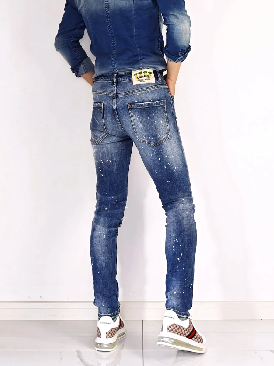 

New Summer American DSQ2 High Street Heavy Du Splaed Ink Poor Man's Waed Hole D2 Jeans Men's Haome Sle Cotton Stre...
