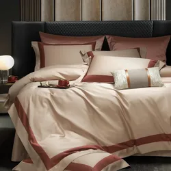 4Pcs Super King 100%Egyptian Cotton Sateen Luxury 1000TC Frame Patchwork Duvet cover Zipper Closure Flat/Fitted Sheet Pillowcase