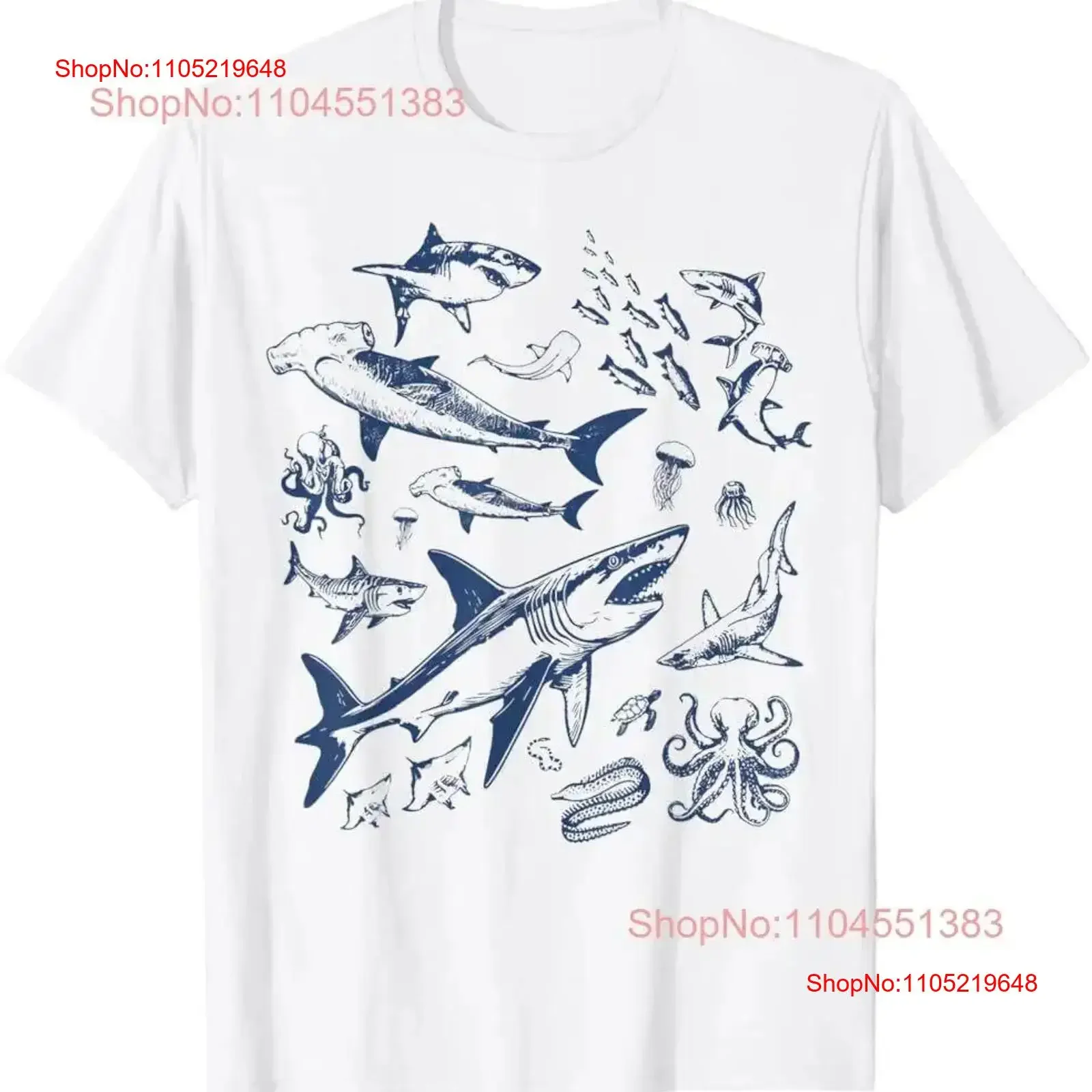 

Retro Ocean Animal Wildlife Shark Fish Octopus Nature T Shirt vintage Washed Breathable fashion Stylish Unisex homme Versatile