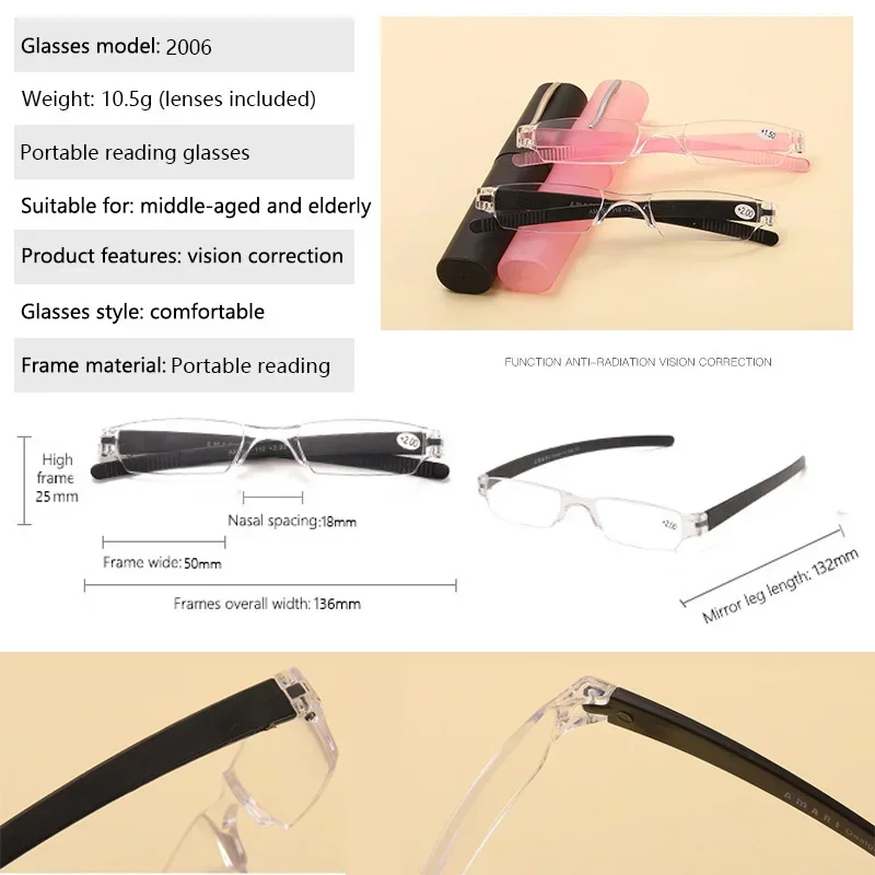 Men Reading Glasses Ultra-light Pen Holder Reading Glasses with Box Multi-color One-piece Plastic Presbyopic Glasses +1.0 To +4 image 2