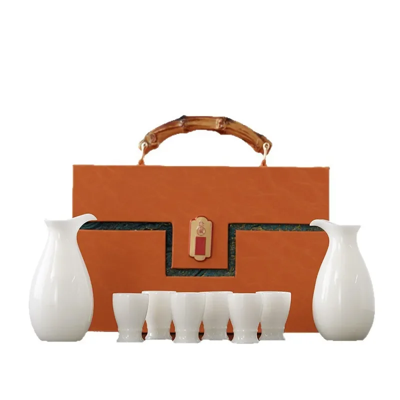 

High end, jade, ice, jade porcelain, wine set Baijiu sub wine, gift box, Dehua