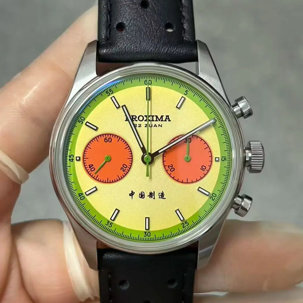 Proxima Men Chronograph Watch 39mm Manual Winding Mechanical Wristwatch 10ATM Waterproof Sapphire Mirror ST1902 Fruit Dial
