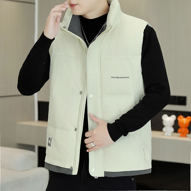 Warm winter down fashion trend all casual thickened warm hooded men's individual down vest coat inside wear are practical