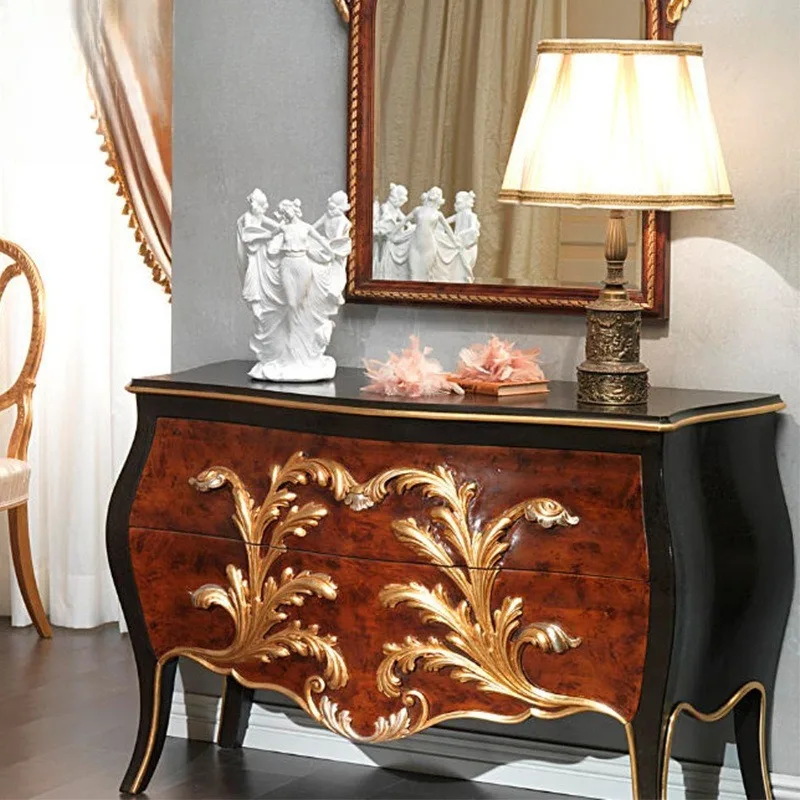 European living room entrance cabinet furniture mahogany carved double drawing side cabinet entrance cabinet furniture