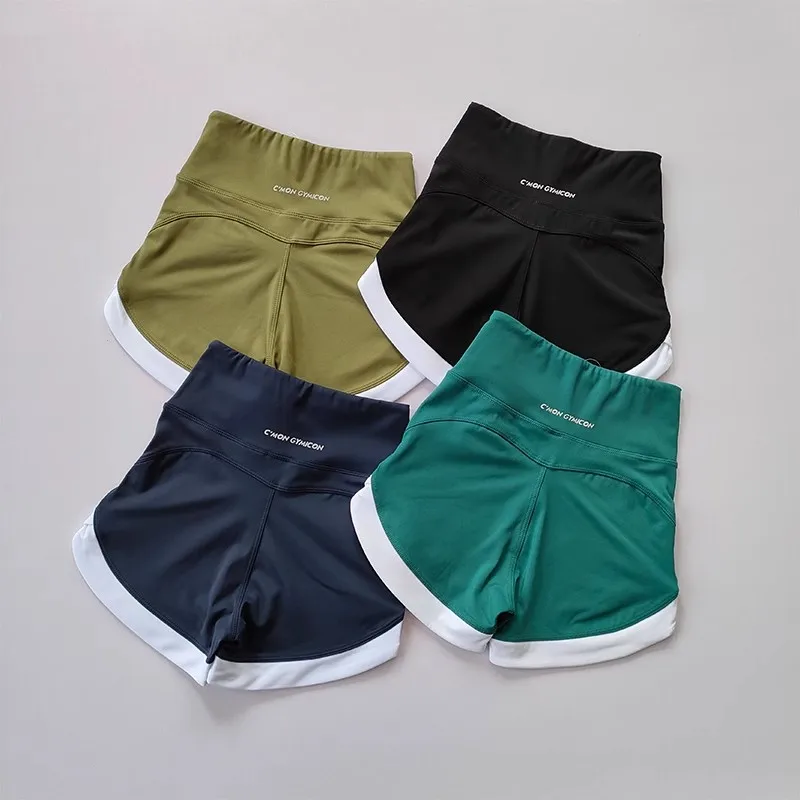 Damen-Yoga- und Fitness-Shorts, hohe Taille, kontrastfarbene, hebende Gesäß-atmungsaktive, lässige Yogahose – Detail 6