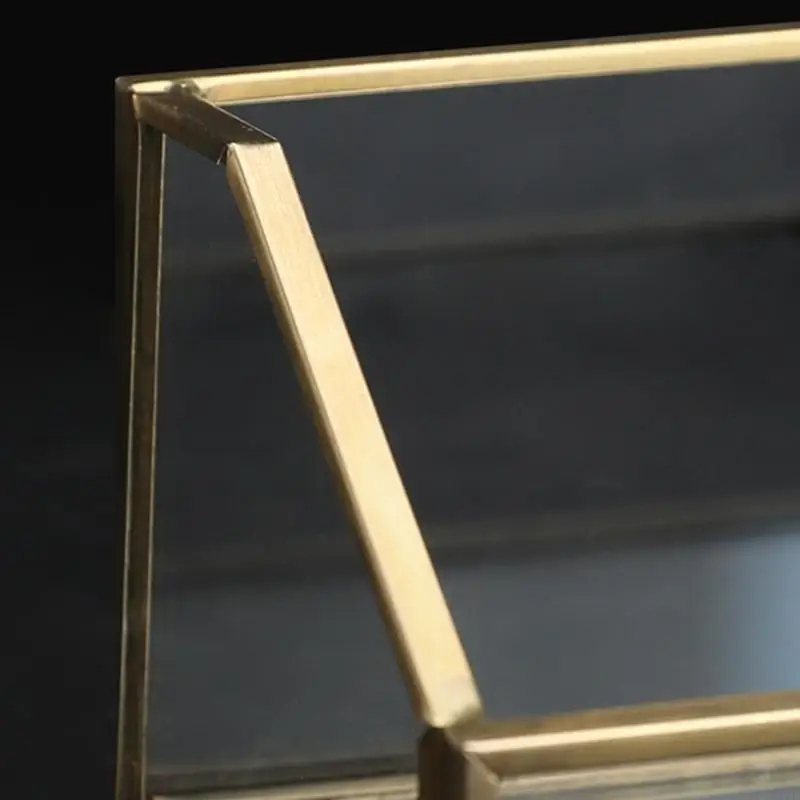 Business Card Holder With Open Trapezoid Glass Display, Golden Metal Frame for Visible Card Access on Desks and Reception F19E