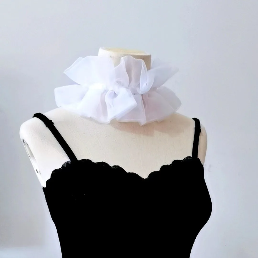 Women's Retro-style Collar Decoration Neck Ruff Tulle Scarf Fancy Dress Layered Black White Floral Lace Detachable Fake Collar